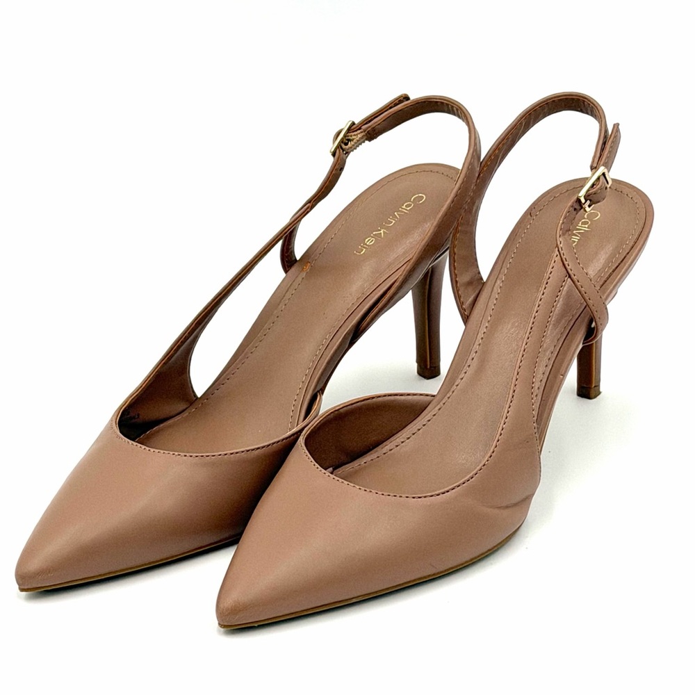Calvin Klein Nude Brown Pointed-Toe Slingback Heels Size 8.5
